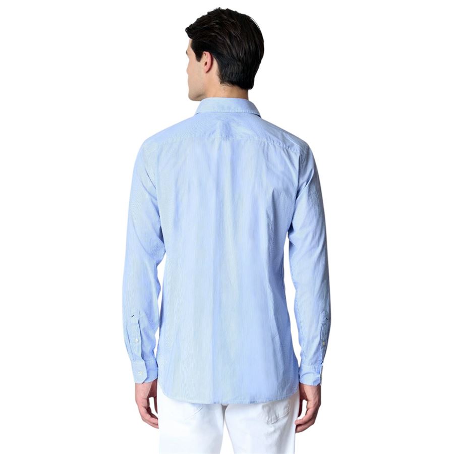 Camicia da uomo in cotone stretch popeline a righe slim fit con logo U.S. Polo Assn | US41104021703